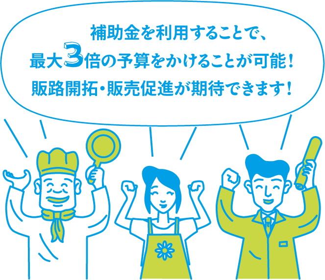 補助金を利用することで、最大3倍の予算をかけることが可能！販路開拓・販売促進が期待できます！